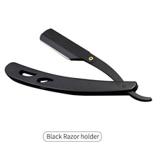 Load image into Gallery viewer, Men Shaving Barber Tools Hair Razor and Blades Antique Black Folding Shaving Knife Stainless Steel Straight razor Holder
